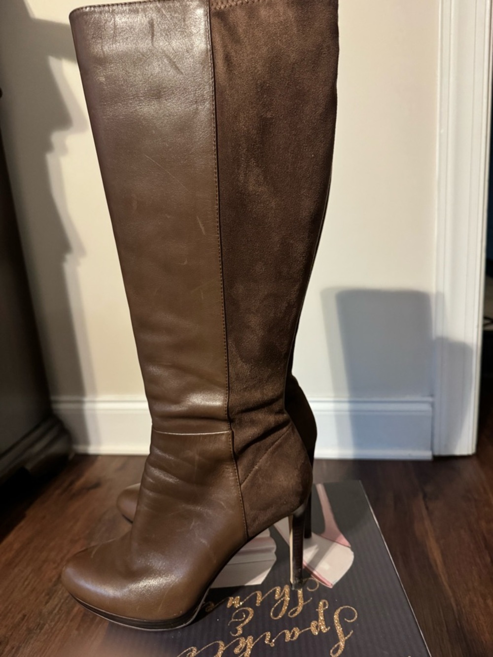 Nine West Women's Brown Leather Suede Knee-High Stiletto Boots
